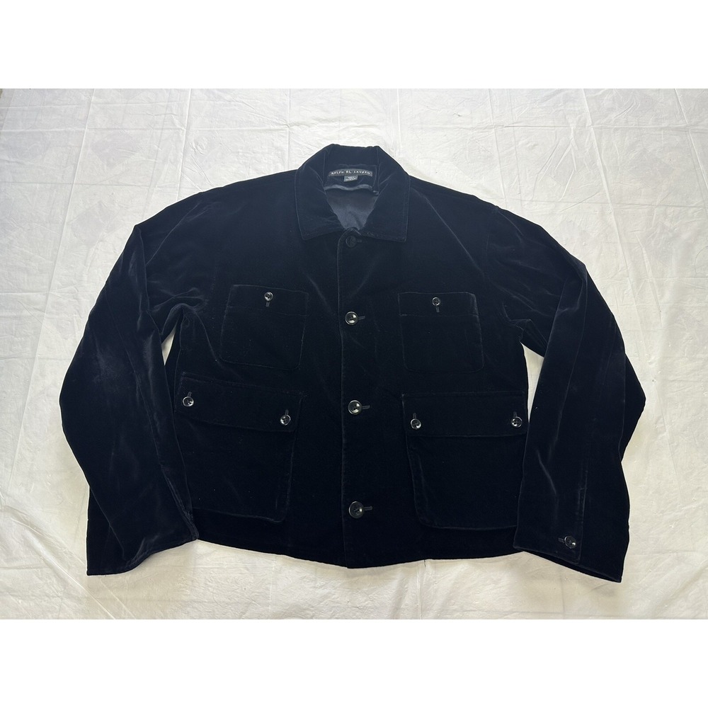 Ralph Lauren Black Label‎ Jacket Womens Medium Black Velvet Velour Y2K Pockets